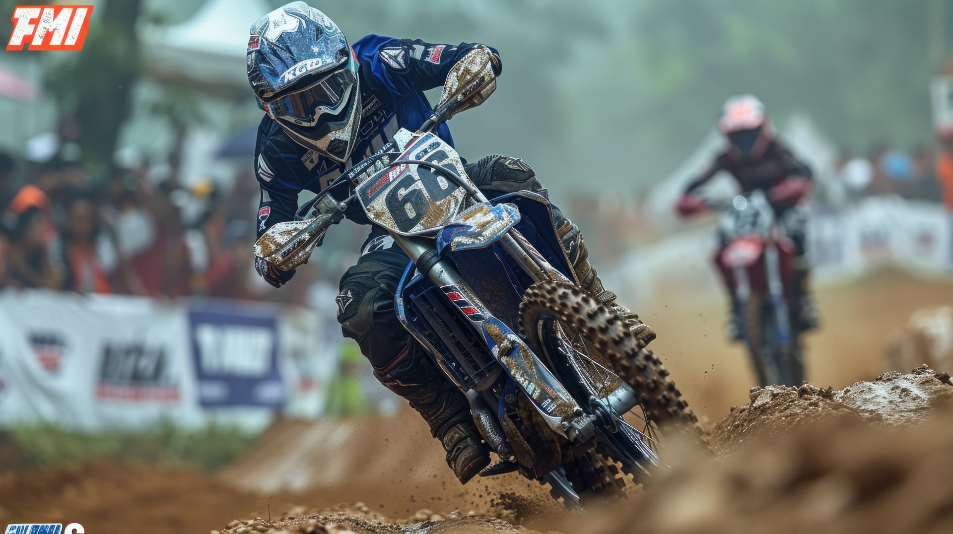 Motocross Racer Speeds Through Muddy Terrain